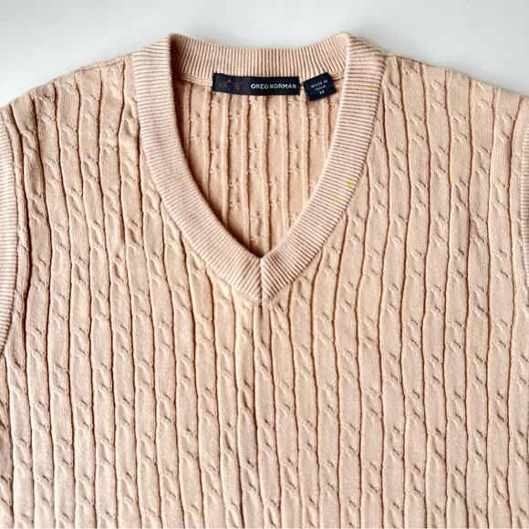 GREG NORMAN Sweater Golf Vest Beige Cable Knit Pullover V Neck Men Size M - Picture 2 of 9